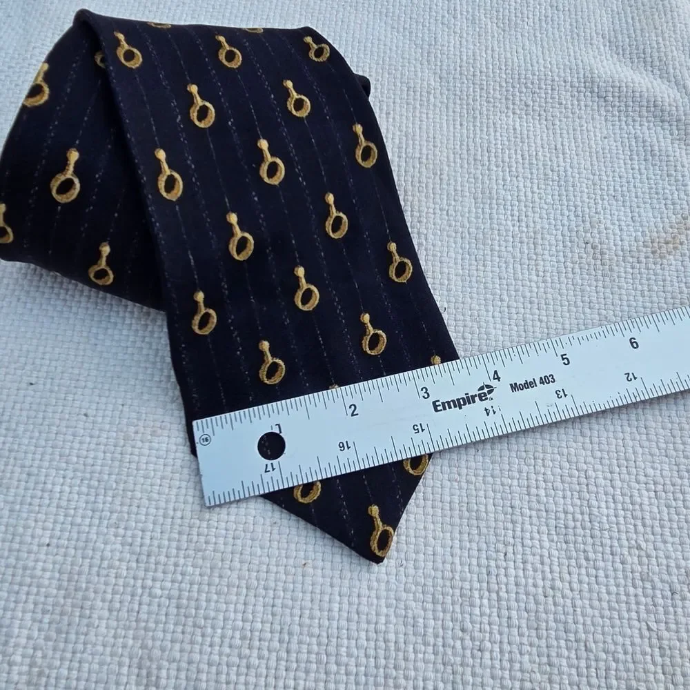 Celine 100 % silk tie navy and gold